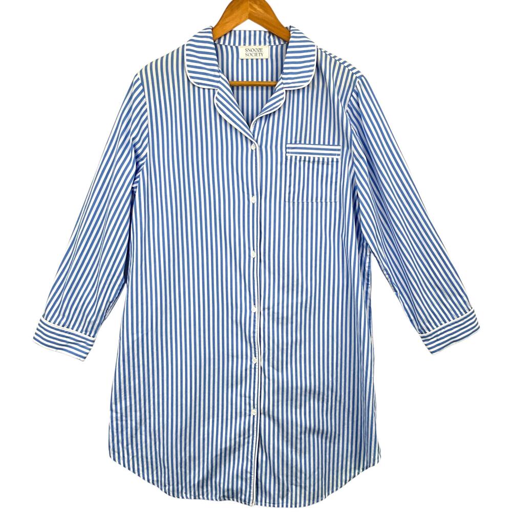 Snooze Society Essential Sleep Shirt Womens One Size Blue Stripe Nightshirt